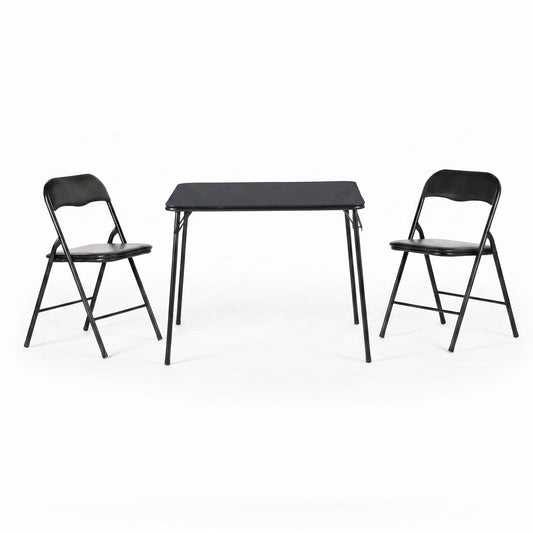 Homy Casa 3-Piece Folding Table Set with 2 Chairs, Square Space-Saving Table Set, Black