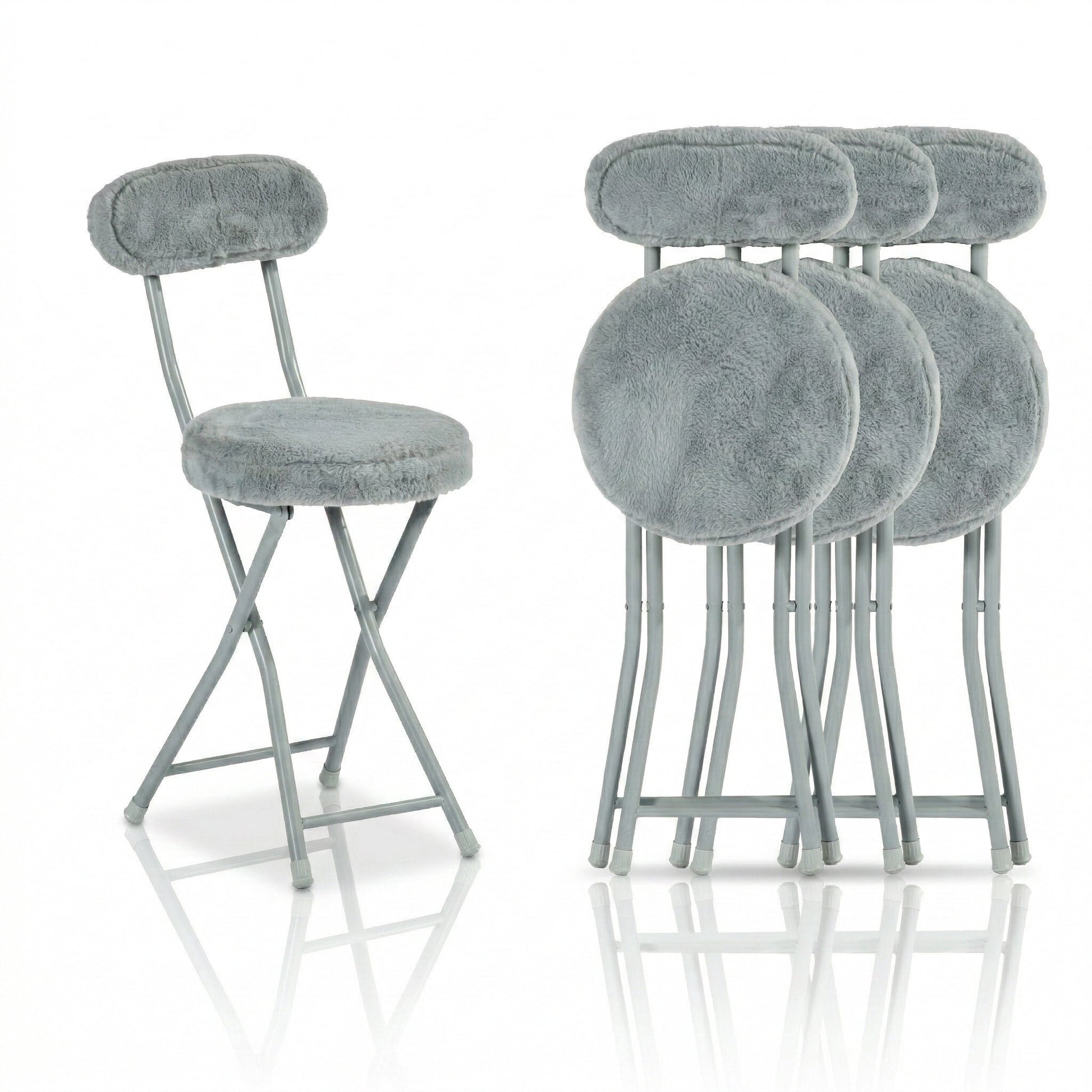 Homy Casa 4-Pack Folding Chairs with Back, Plush Padded Seating for Dining and Guest Use, Grey