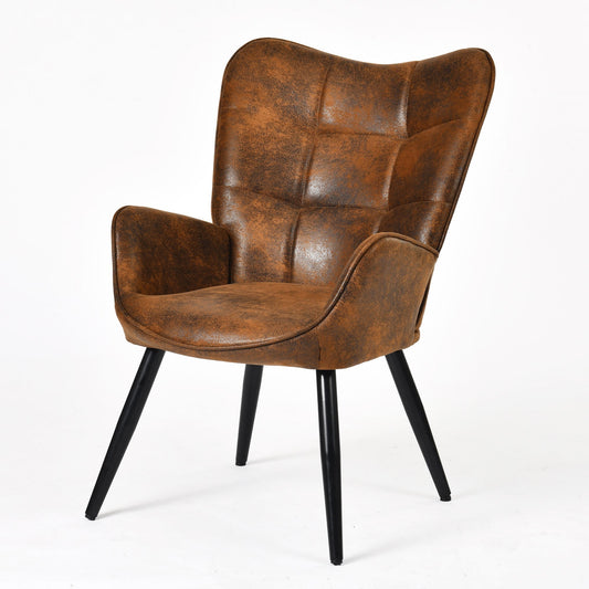 Homy Casa Accent Chair with Arms, Mid Century Lounge Chair for Living Room, Brown Faux Suede