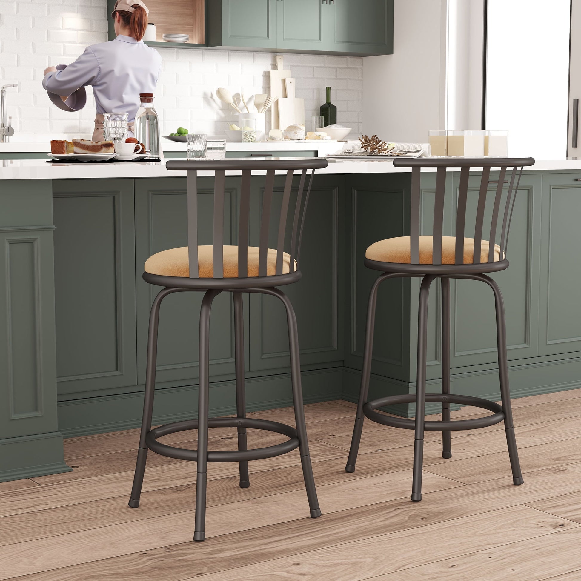 Homy Casa Adjustable Swivel Bar Stool, 24" or 29" Counter Stools for Kitchen Island Pub, Brown