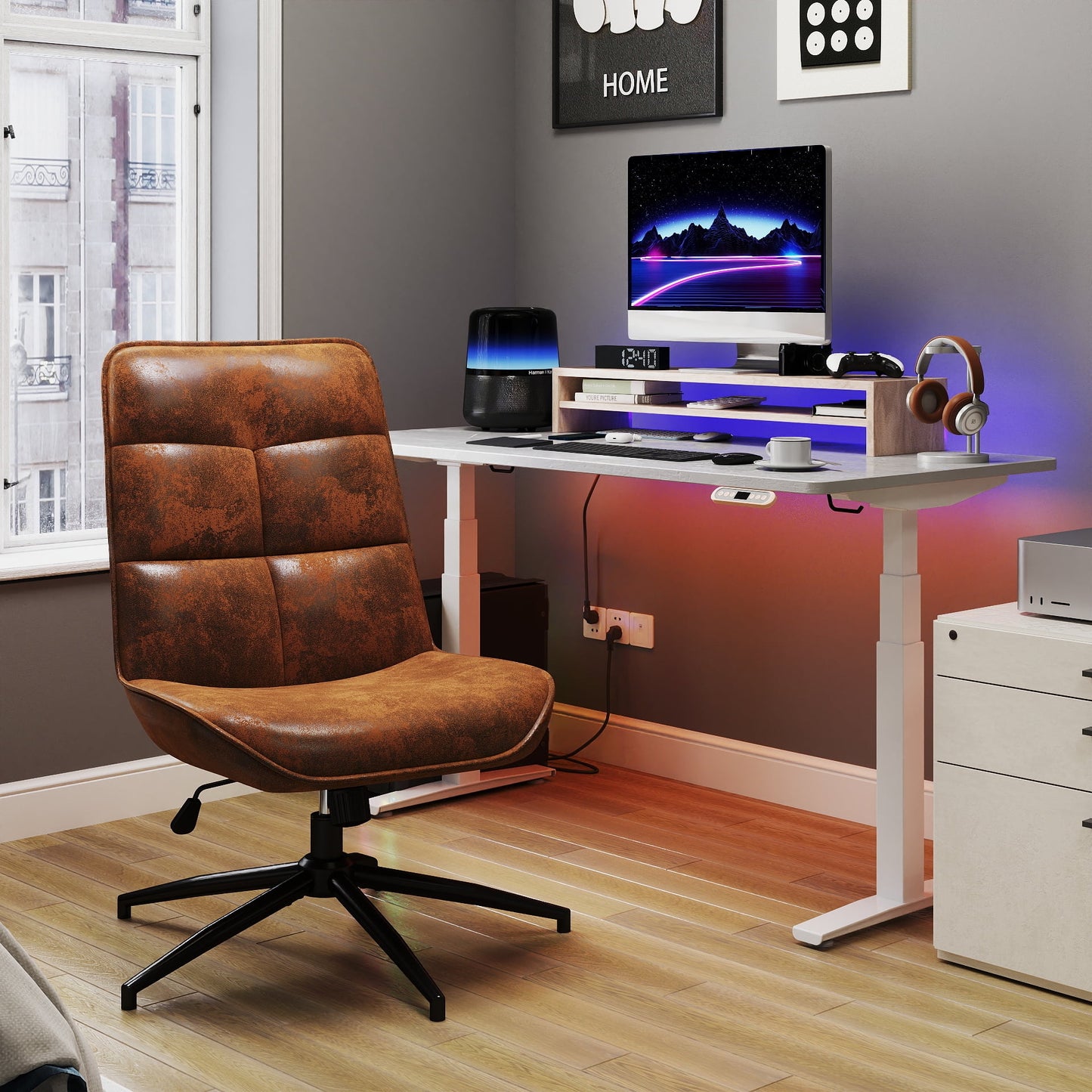 Homy Casa Gaming Chair, Ergonomic Office Chair with Swivel, Adjustable Height and Tilting, Beige