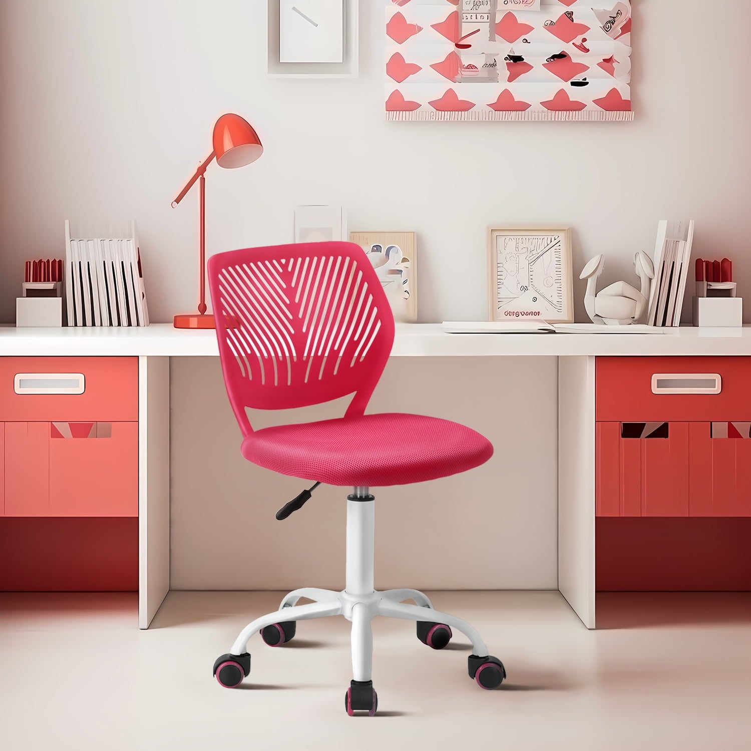 Homy Casa Kids & Teens Desk Chair with Adjustable Height and 360 Degree Swivel, Pink