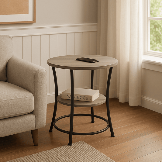 Homy Casa Round End Table with Storage Shelf for Living Room Sofa Side and Small Space, Brown