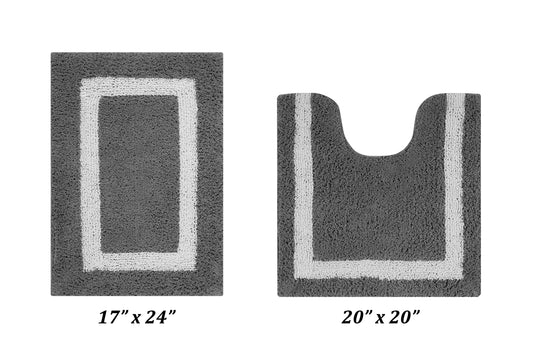 Better Trends 2 Piece Bathroom Rugs Set 100% Cotton Soft Water Absorbent Reversible Machine Washable Bathroom Floor Decor Toilet Base Contour Mat 17â€x24â€|20â€x20 Hotel Multi Collection - Gray/White