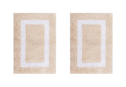 Better Trends 2 Piece Bathroom Rugs Set 100% Cotton Soft Water Absorbent Reversible Machine Washable Bathroom Floor Toilet Base Contour Mat (17x24|20x20) Hotel Multi Collection - Dark Blue/White