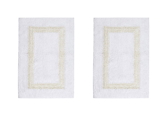 Better Trends 2 Piece Bathroom Rugs Set 100% Cotton Water Absorbent & Reversible Extra Soft Tufted Bath Rug, Machine Washable for Bathroom Floor Decor, 17" x 24" Hotel Collection - White/Ivory