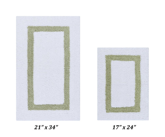 Better Trends 2 Piece Bathroom Rug Set 100% Cotton Bath Mat Extra Soft Tufted Machine Washable Water Absorbent, Reversible for Bathroom, Laundry Room (17â€x24â€|21â€x34â€) Hotel Collection - White/Sage