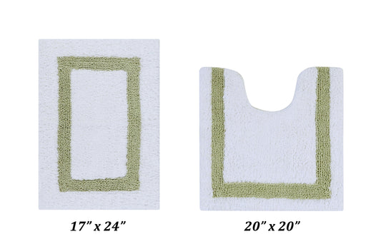 Better Trends 2 Piece Bathroom Rugs Set 100% Cotton Soft Water Absorbent Reversible Machine Washable for Bathroom Floor Decor Toilet Base Contour Mat (17â€x24â€|20â€x20â€) Hotel Collection - White/Sage