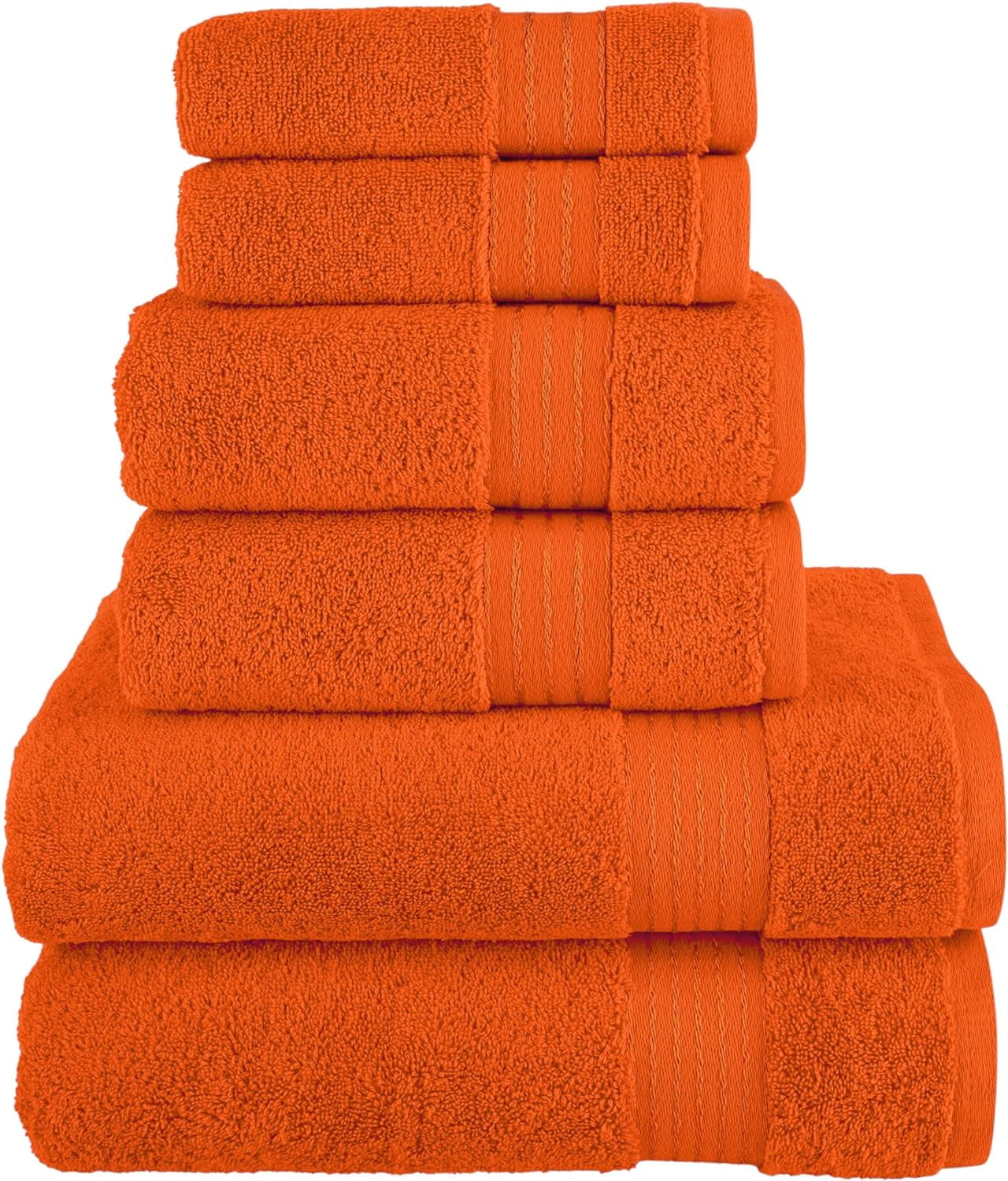 Hotel Quality Turkish Towel Set for Bathroom (6 Pcs Towel Set), Orange