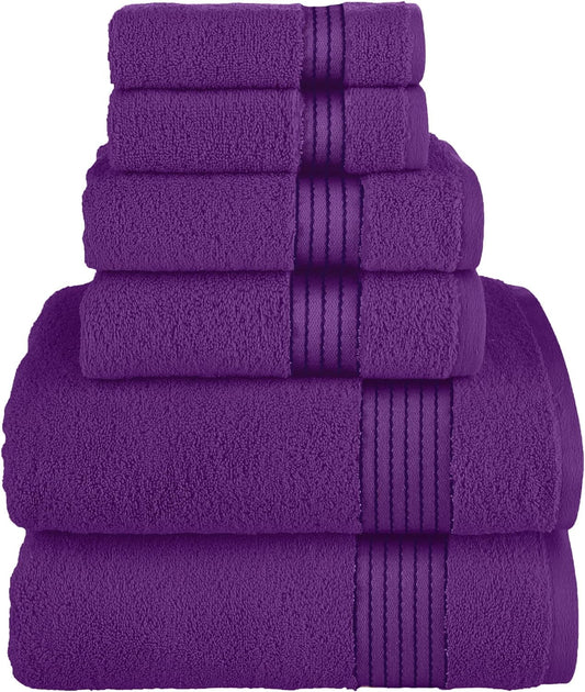 Hotel Quality Turkish Towel Set for Bathroom (6 Pcs Towel Set), Purple