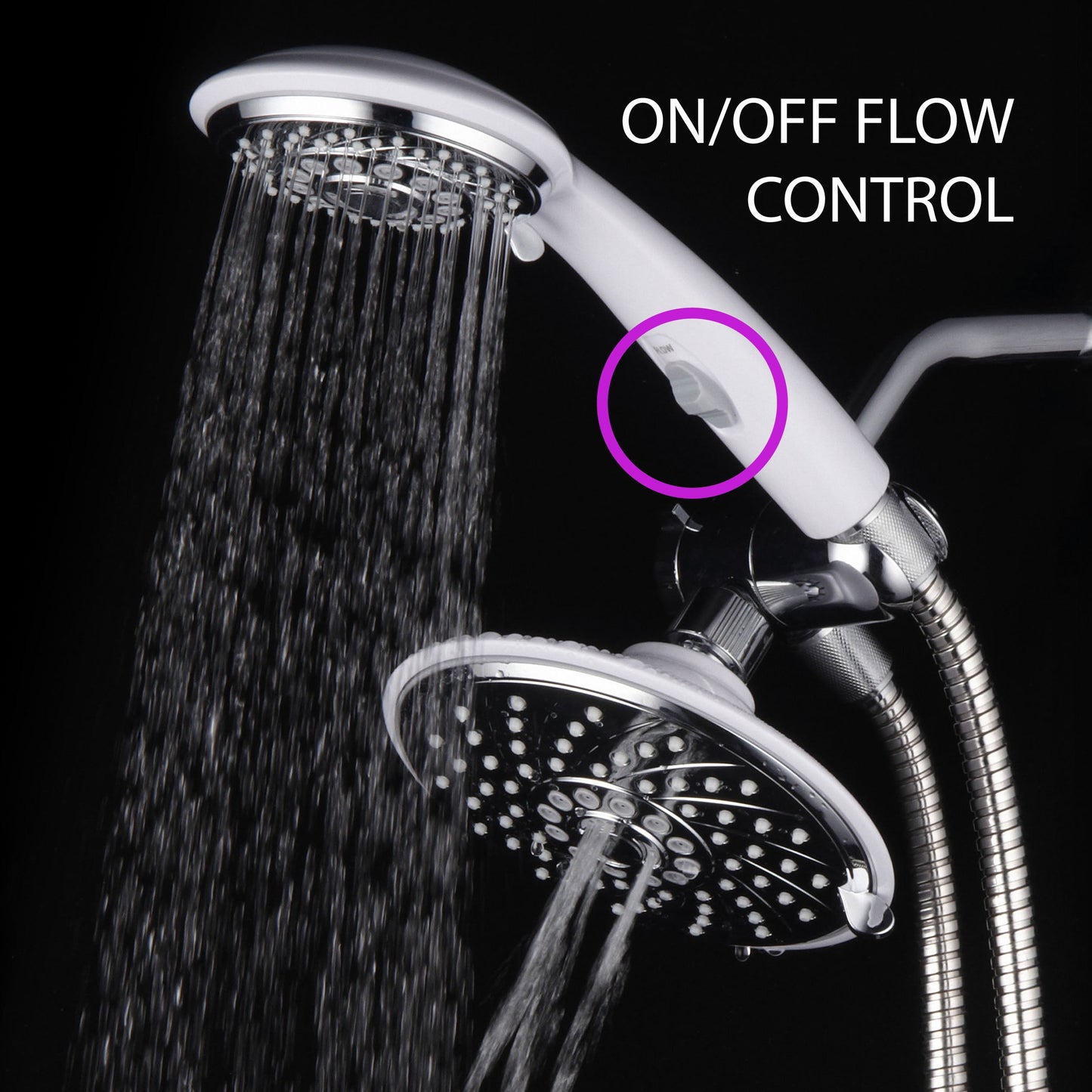 HotelSpaÂ® Designer 2-Tone Chrome / White 30-Setting 3-way Rainfall/Handheld Shower Combo with Pause Switch