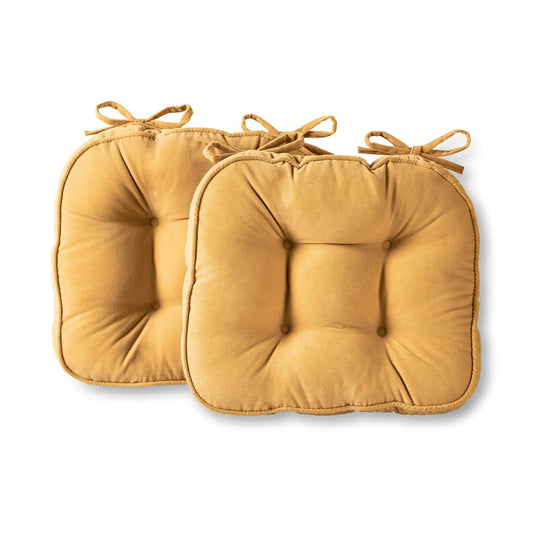 Buttercream Hyatt Microfiber 17 x 15 in. Indoor Tufted Chair Cushion (2-Pack) by Greendale Home Fashions