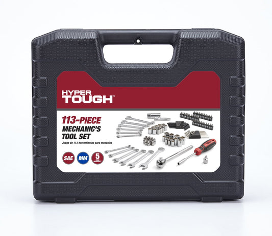 Hyper Tough 113 Piece 1/4 and 3/8 inch Drive SAE Mechanics Tool Set, New Condition