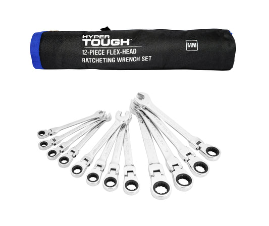 Hyper Tough Juego de Herramientas de Llave de Trinquete con Cabezal Flexible MÃ©trico de 12 Piezas, Herramientas de Mano