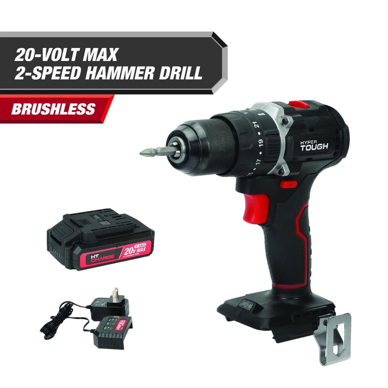 Hyper Tough 20V Max Brushless Taladro Martillo InalÃ¡mbrico de 2 Velocidades con BaterÃ­a de Ion de Litio de 1.5Ah y Cargador