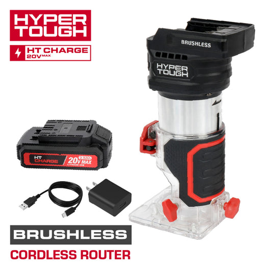 Hyper Tough 20V Brushless Cordless Router with 2.0Ah Battery