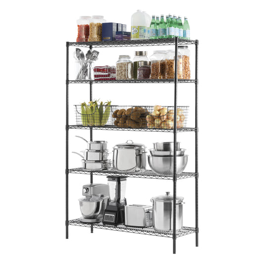 Hyper Tough Adjustable 5-Tier Steel Wire Shelving Rack, Black, 3000 lbs Capacity