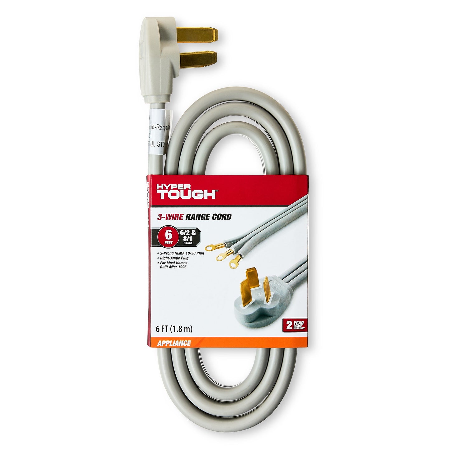 Hyper Tough Cable de Alcance de 6 Pies y 3 Cables, 50 Amperios, Gris, Enchufe de Ãngulo Recto, 125/250V, 50A