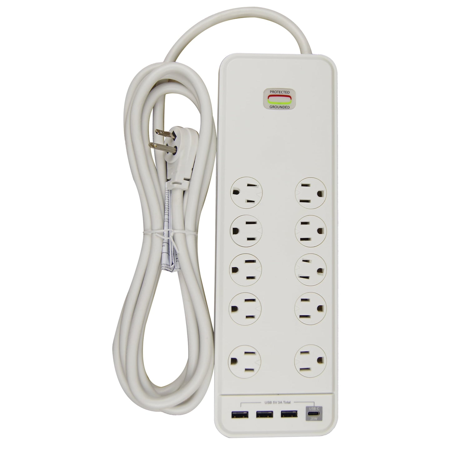 Hyper Tough Protector contra Sobretensiones para Interiores de 10 Tomas y 10 Ft, ProtecciÃ³n de 2480 Joules con 4 Puertos USB, Blanco