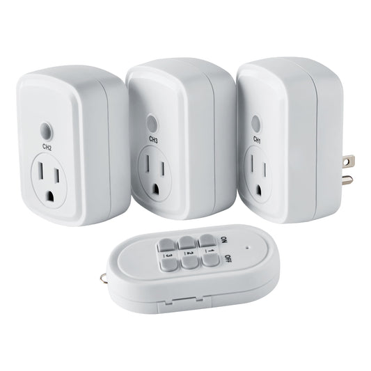 Hyper Tough Control Remoto InalÃ¡mbrico para Interiores, Paquete de 3, 1 Toma, Blanco