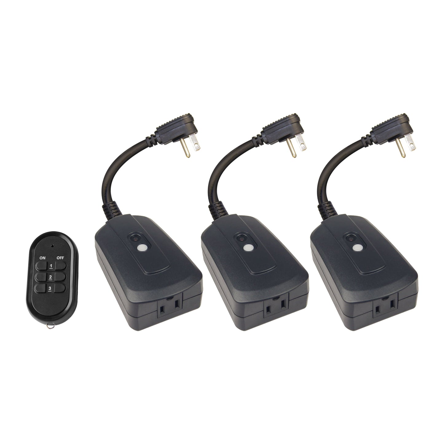 Hyper Tough Outdoor 3 Pack Remote Control and Each Receiver with 1-Outlet Wireless Remote Control, Black