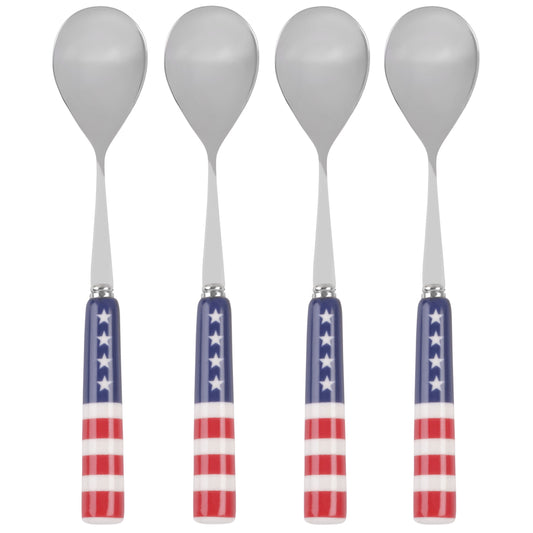 International Silver Stars and Stripes Ceramic Handle Coffee Spoons Set of 4
