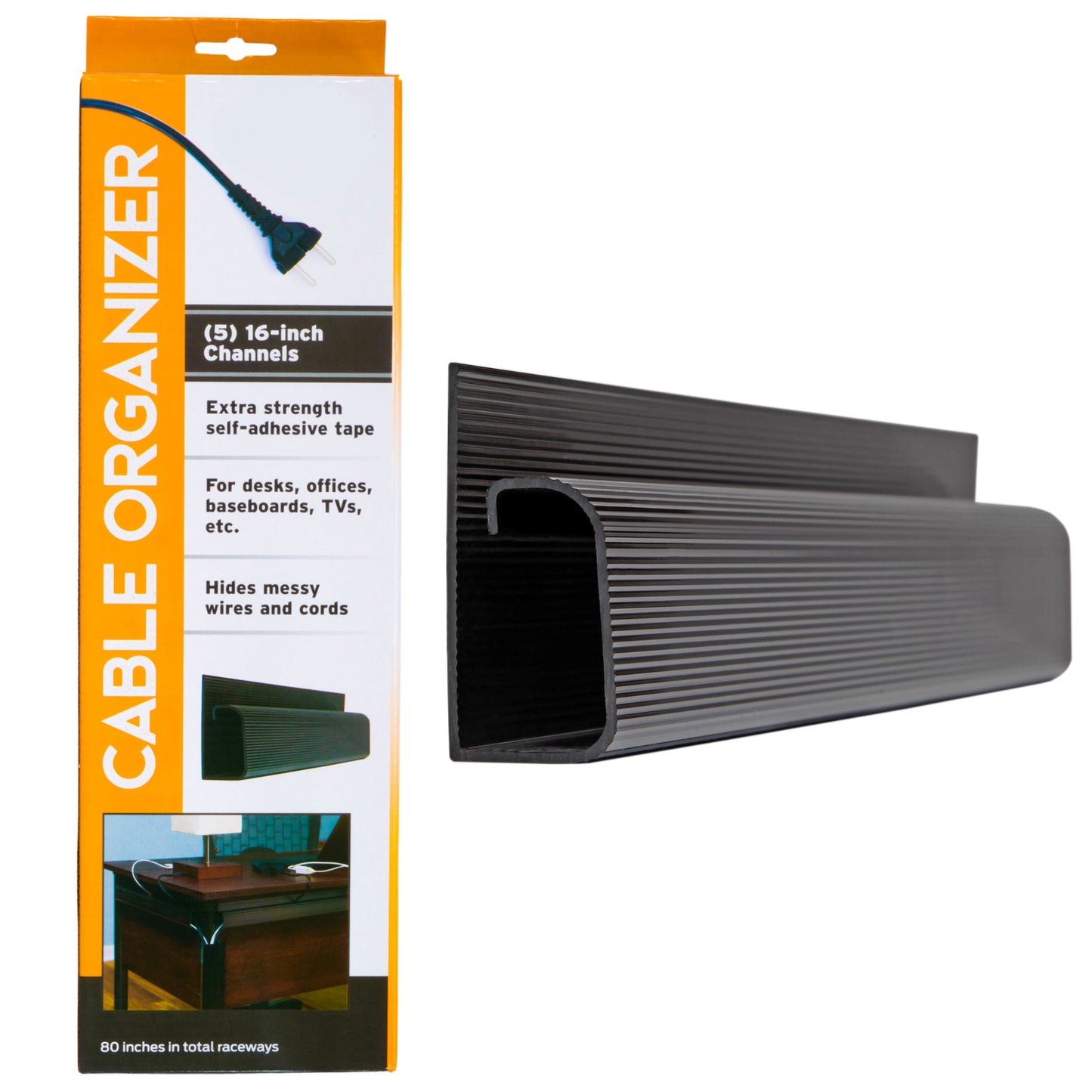 J Channel Desk Cable Organizer Kit â€“ 10 Black Raceway Channels by Edison Supply