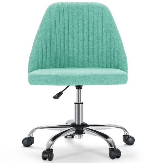 JOINSUN Armless Office Chair Modern Fabric Home Office Desk Chair, Adjustable Swivel Vanity Chair, Green
