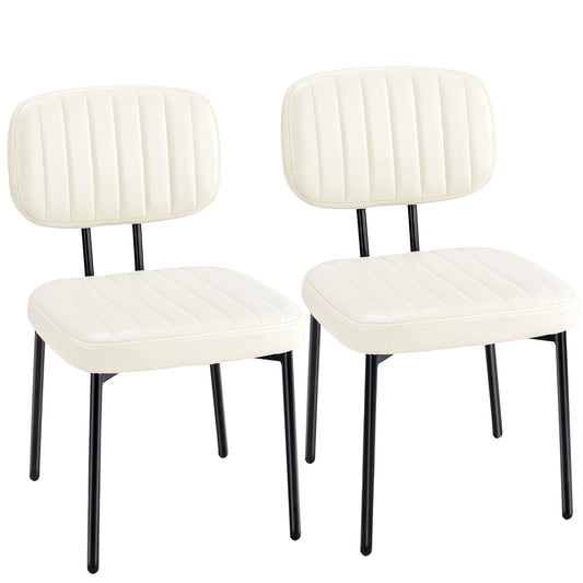 edx Dining Chairs Set of 2, Mid Century Modern Kitchen Chairs with Faux Leather for Kitchen, Living Room, Beige