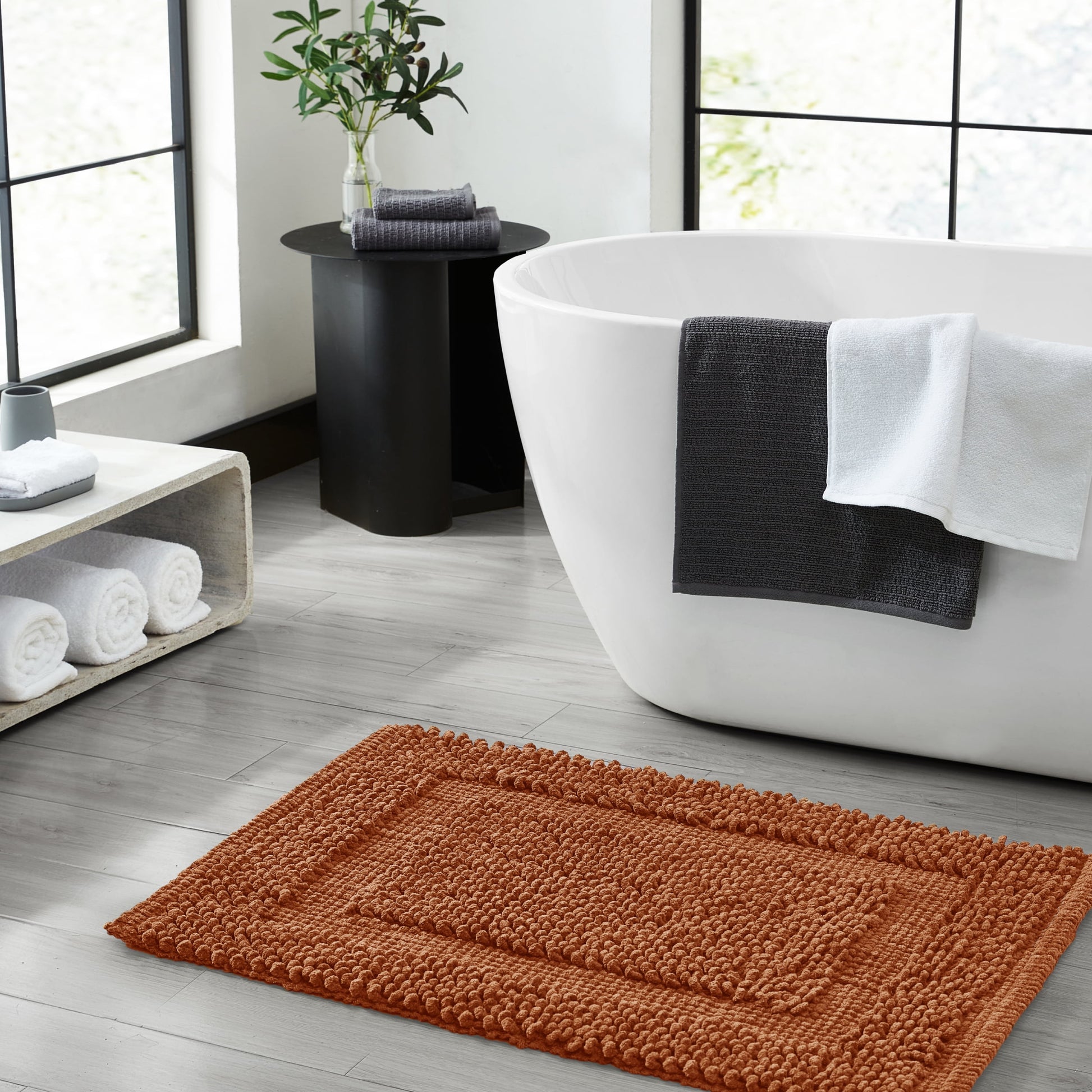 Jean Pierre New York Sophie Border 100% Cotton Non-Slip Bath Mat Set - Pink Dusty Rose - 17x24/20x32