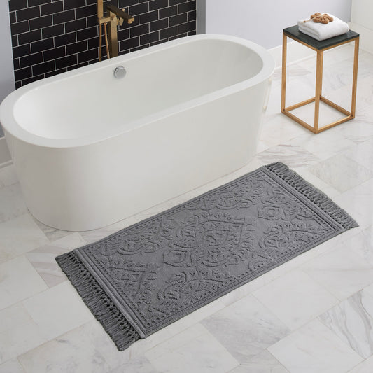 Jean Pierre Ricardo Cotton Fringe 27 x 45 in. Bath Rug, Dark Gray