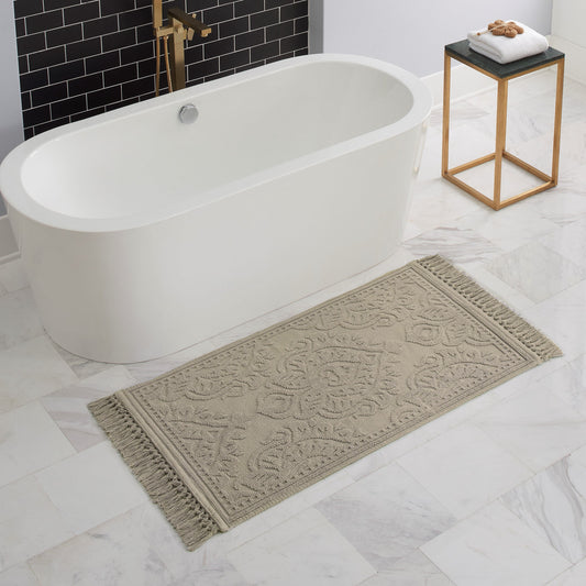Jean Pierre Ricardo Cotton Fringe 27 x 45 in. Bath Rug, Linen