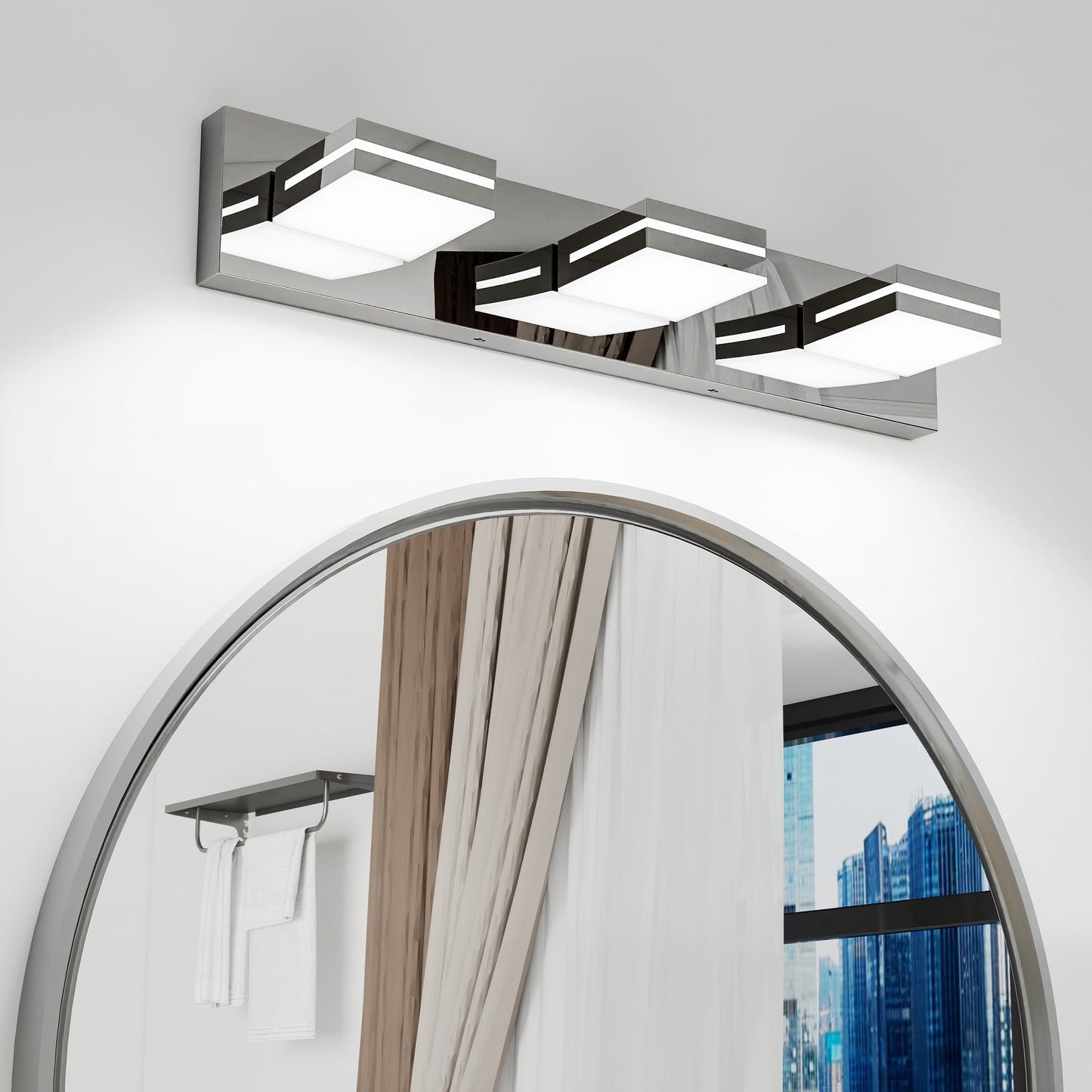 Jopath Modern 3-Light Wall Sconce for Bathroom and Mirror, LED Vanity Light Fixture with Sleek Minimalist Design, Elegant Over Mirror Vanity Light for Bathroom Vanity Mirror Chrome