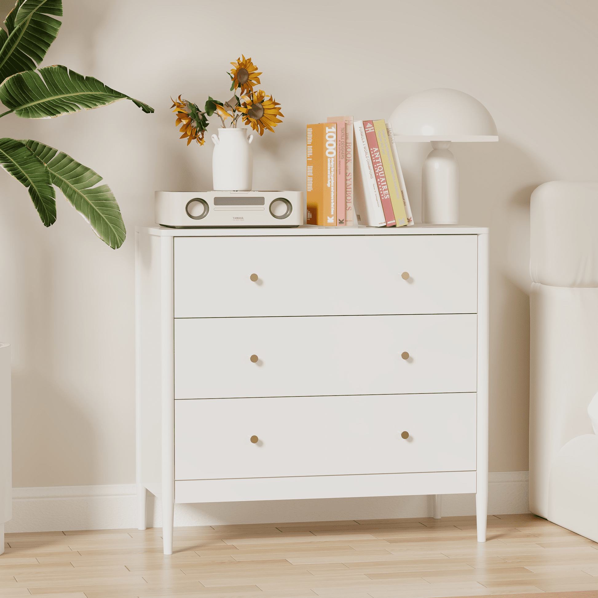 Jopath Modern White 3 Drawer Dresser for Bedroom,Wooden Chest of Drawers Small Dresser Nightstand Organize for Small Space,Kids Room