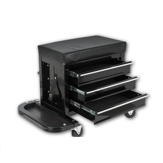 Jopath Msin 3-Drawer Rolling Mechanic Seat & Tool Chest - Heavy-Duty Steel Frame with Tool Trays, 350 lb Capacity for Garage/Workshop (Black)