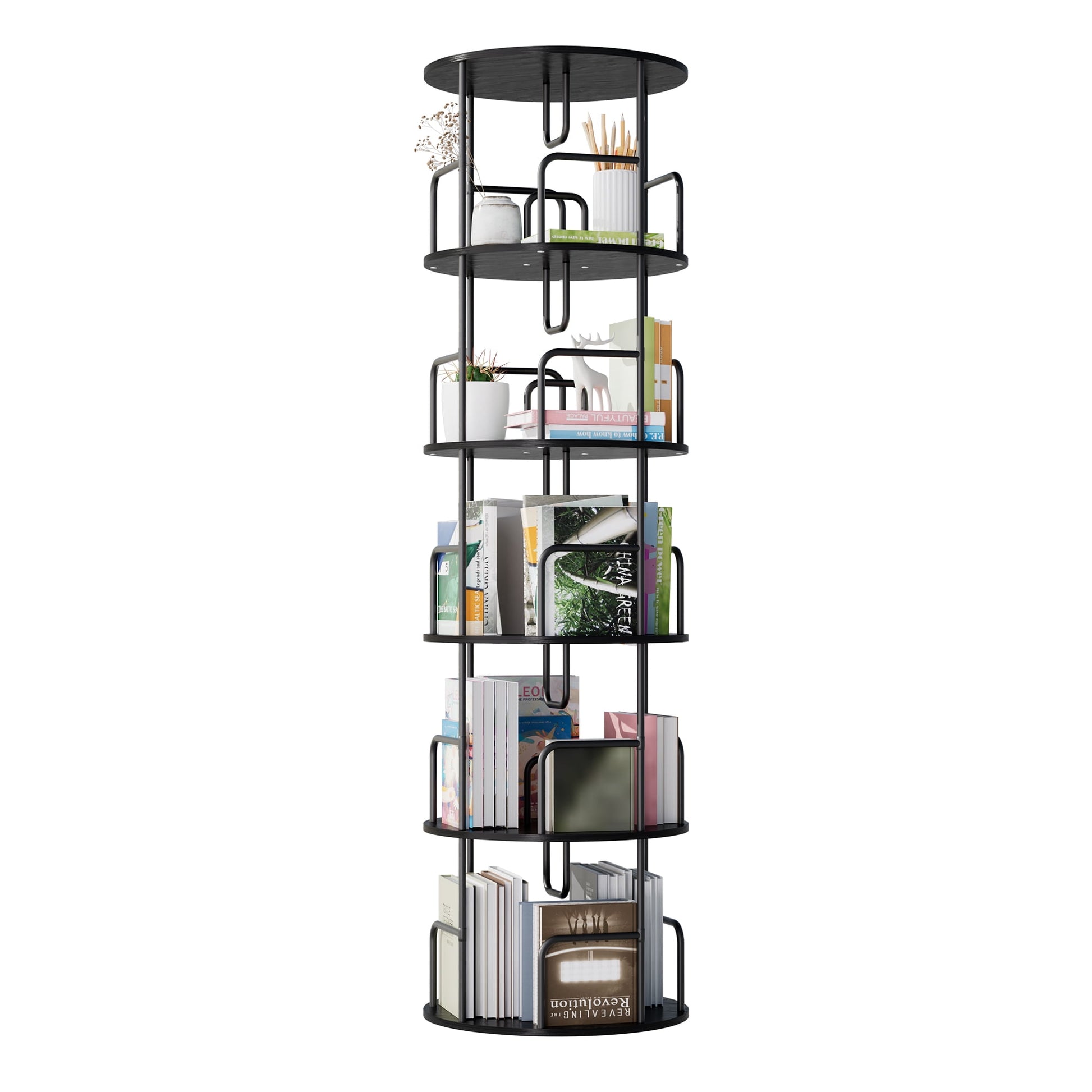 Jopath Rotating Bookshelf Tower 5 Tier, Spinning Bookcase, Revolving 360 Book Shelf Narrow Tall Bookcase, Vertical Turning Round storage Bookshelf, Book Shelf Organizer for Bedroom,Living Room,Black