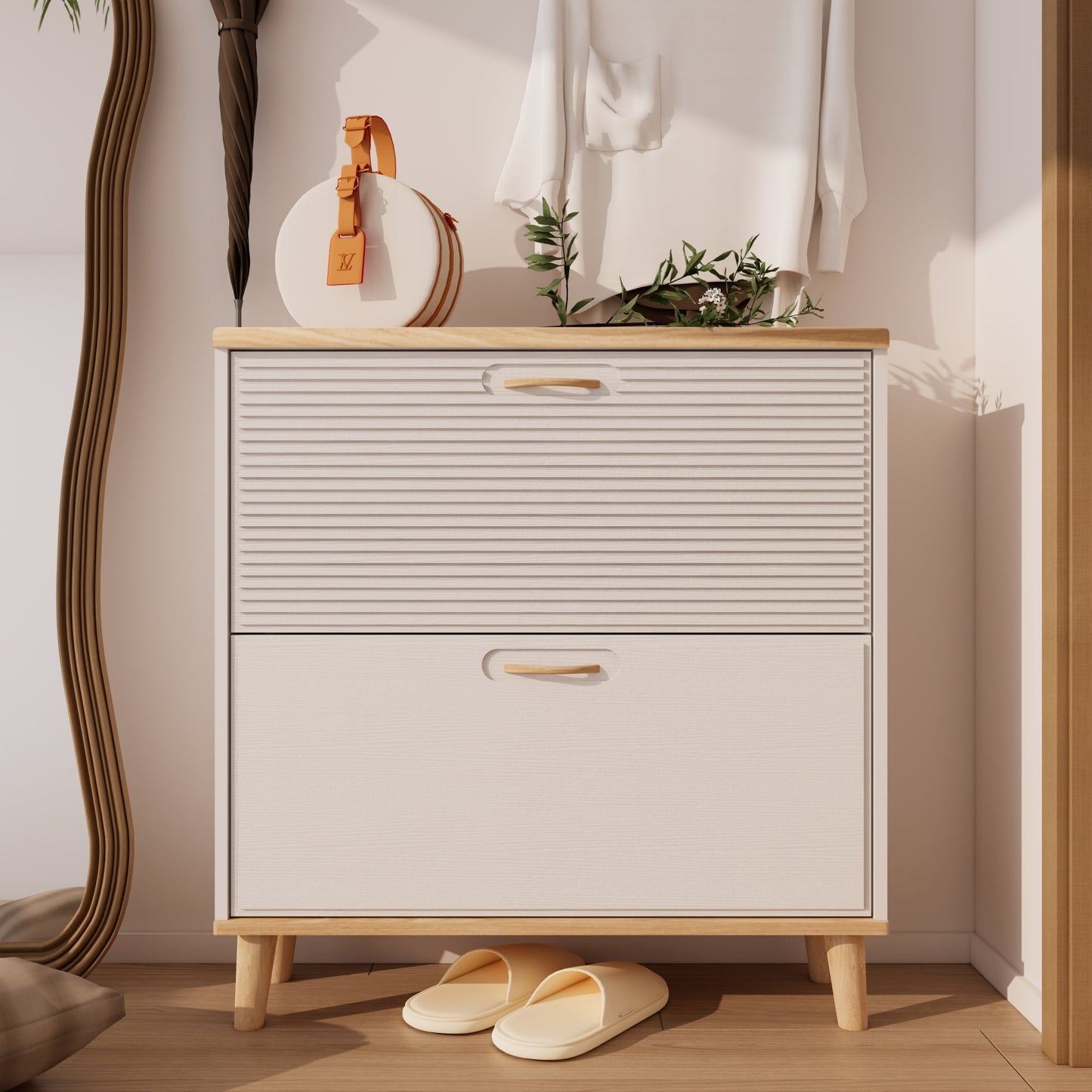 Jopath Shoes Storage Cabinet For Entryway,White Shoes Cabinet With 2 Flip Drawers For Narrow Entryway, Shoe Rack Organizer For Bedroom Living Room