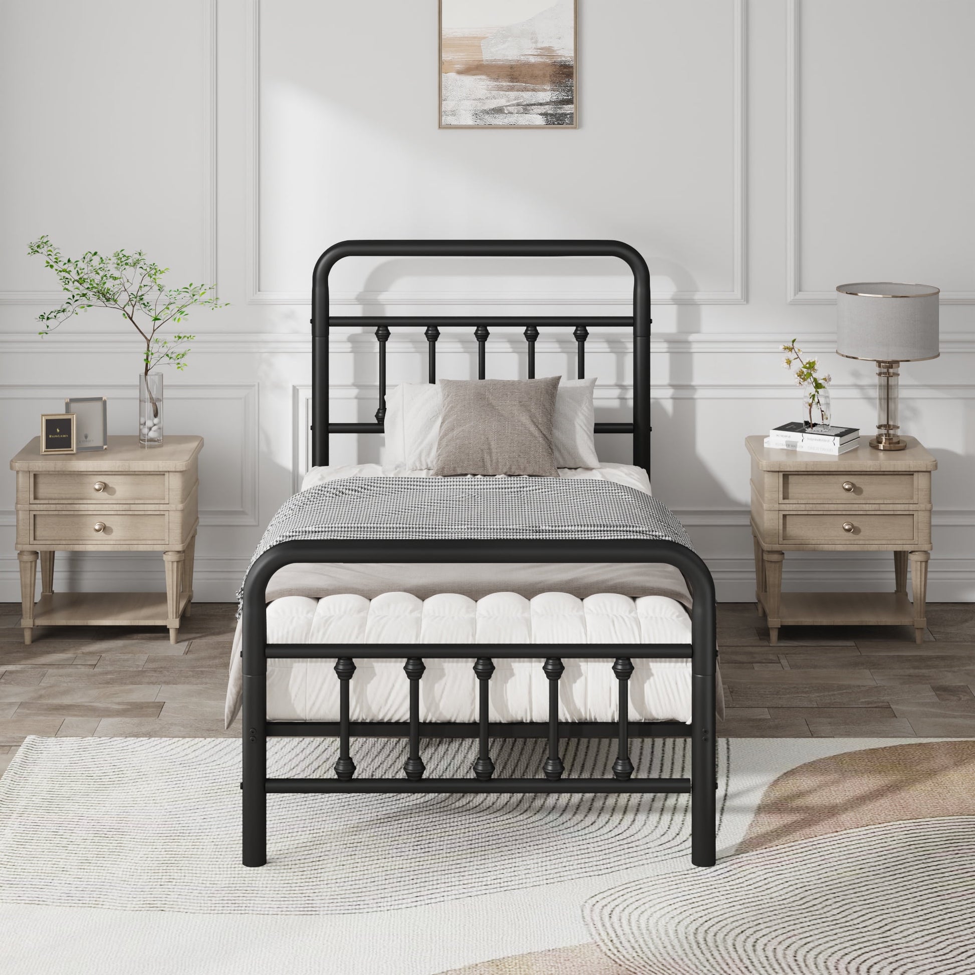 Jopath Twin Size Metal Bed Frame, Platform Bed with Headboard Structurally Stable Under Bed Storage for Teens Adults Black