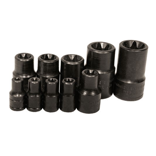 K Tool International E TORX, E5-E20 Chrome Vanadium Finish Socket Wrench & Set, 10 Piece