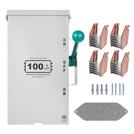 KFFKFF 100A Manual Generator Transfer Switch, 24000W Double-Throw Power Switch 120/240V, NEMA 3R Compliant for Indoor, Outdoor, and Portable Generator Use