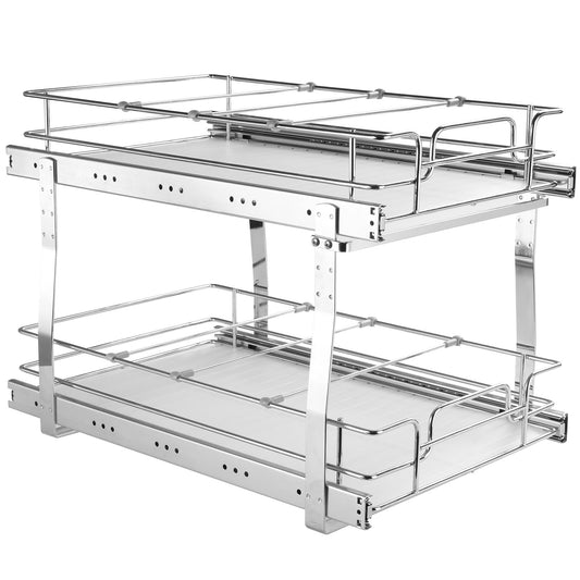 KFFKFF 13x21 inch Drawer Basket 2-Tier Wire Pull Out Cabinet Under Sink Organizer