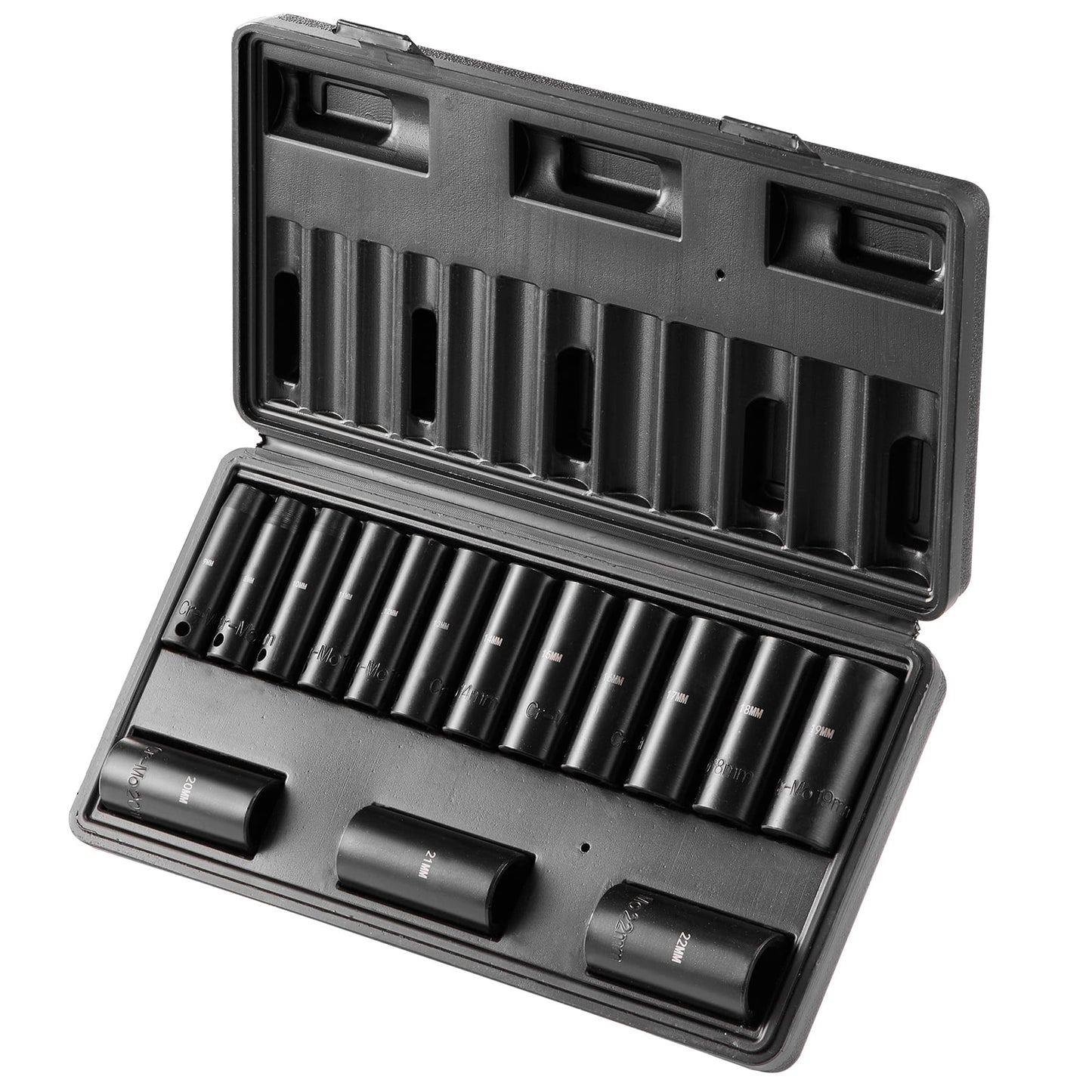KFFKFF Juego de 15 Piezas de Casquillos de Impacto Profundo, TransmisiÃ³n de 3/8", MÃ©trico 8-22 Mm, 6 Puntos, Acero Cr-Mo, para Mantenimiento de VehÃ­culos, Etiquetas de TamaÃ±o Transparente, ConstrucciÃ³n Duradera, Viene con Estuche