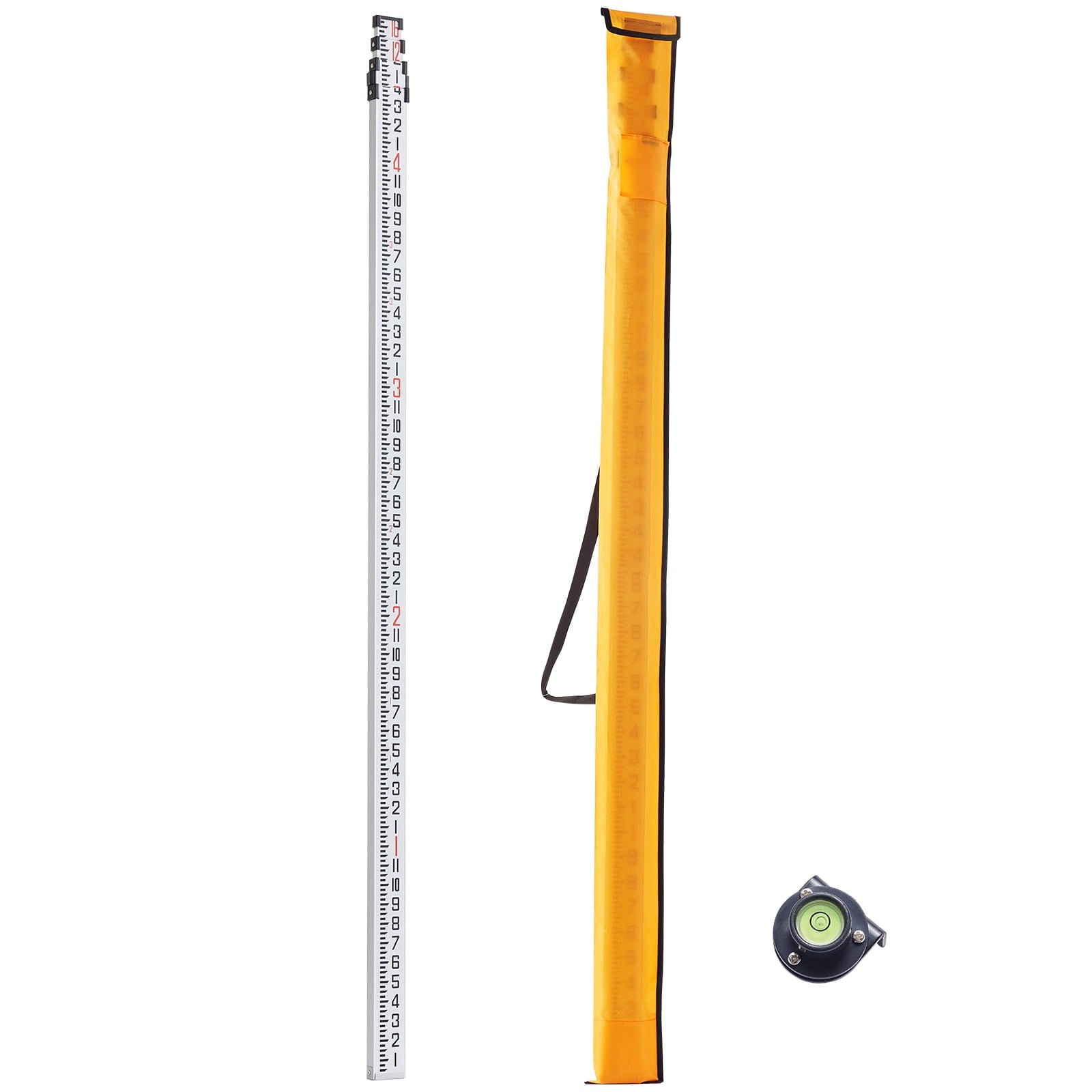 KFFKFF 16-Foot Aluminum Telescopic Measuring Rod, 4-Section Leveling Stick with 1/8-Inch Double-Sided Scale, Bubble Level, and Carrying Bag for Construction and Surveying