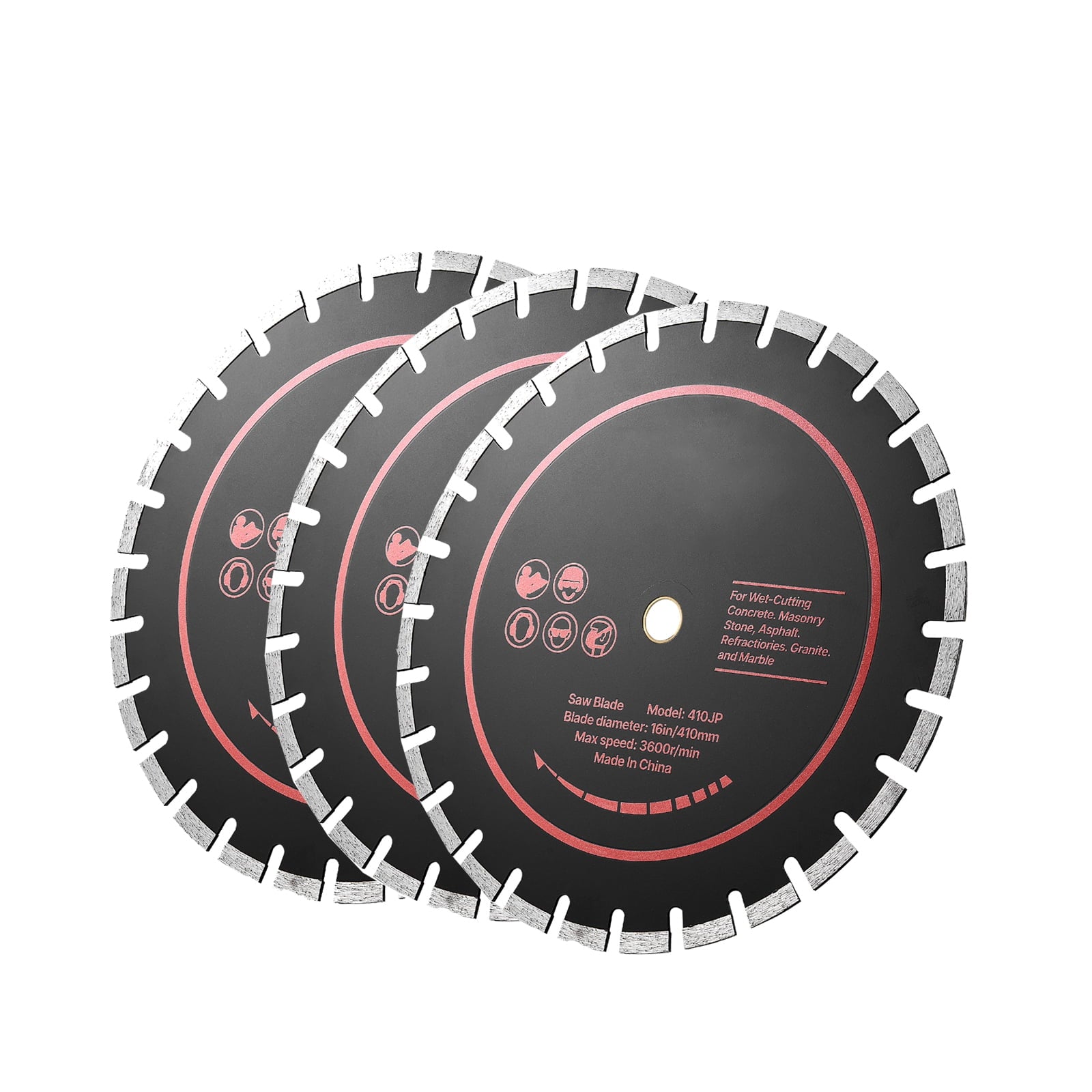 KFFKFF 16-Inch Diamond Blade Set, 3-Pack, 1-Inch Arbor, Durable Diamond Segments, 65Mn Steel Core, Suitable for Dry and Wet Cutting, Smooth Cuts on Concrete, Masonry, Brick, Stone, and Granite