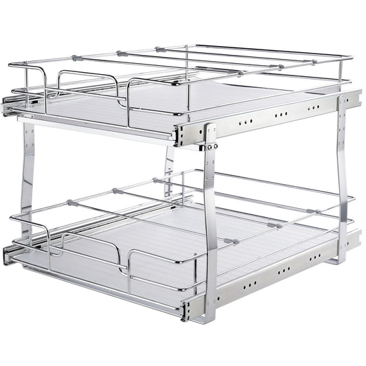 KFFKFF 18x20 inch Drawer Basket 2-Tier Wire Pull Out Cabinet Under Sink Organizer