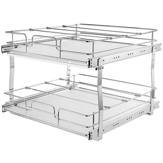 KFFKFF 2-Tier Pull-Out Cabinet Organizer, 17"Wx21"Dx15"H Sliding Storage Shelves, Durable Steel Roll-Out Drawers for Home, Fits 18.5"Wx22"Dx18"H Cabinet Installation