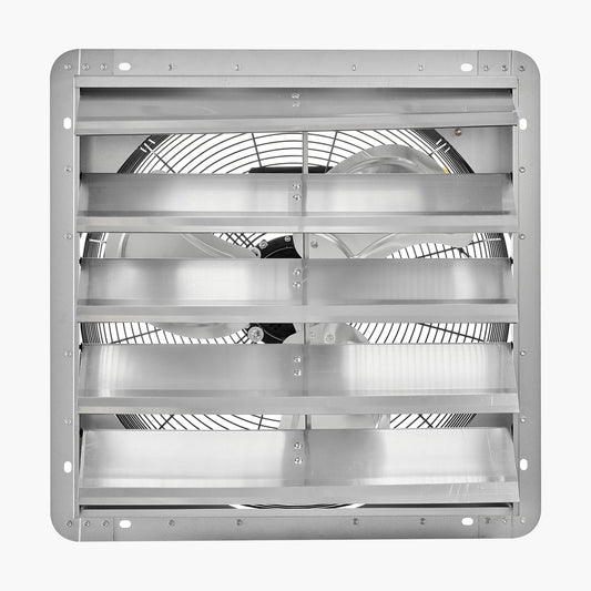 KFFKFF 20-Inch Wall-Mounted Shutter Exhaust Fan, Durable Steel Build, 3000 CFM Airflow, Quiet Operation for Ventilation in Sheds, Garages, and Greenhouses, Silver