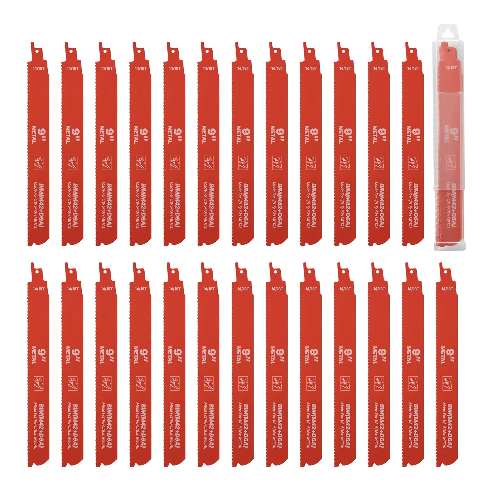 KFFKFF 25-Piece Bi-Metal Reciprocating Saw Blade Set, 14/18 TPI, Universal Shank, Designed for Smooth and Efficient Cuts in Medium Metals (1/8-5/16 inch), Orange