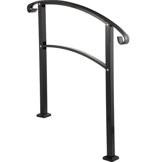 KFFKFF 3-Tier Transitional Handrail Suitable for 1 or 3 Steps, Matte Finish Stair Rail, Iron Handrail with Assembly Kit, Hand Rails for Exterior Steps (Non-adjustable) (Black)