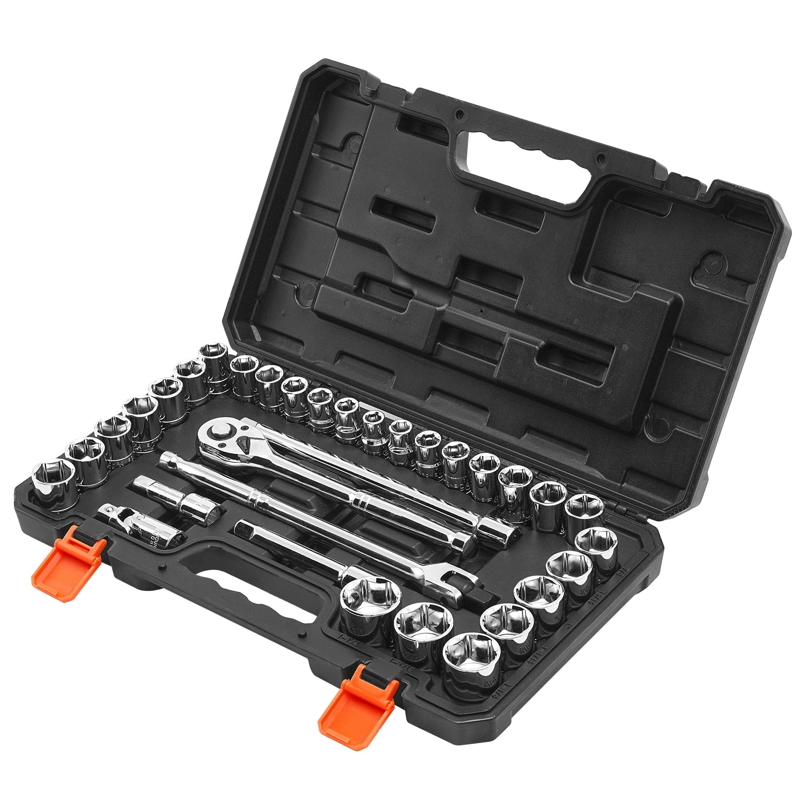 KFFKFF 33-Piece Socket and Ratchet Set, 1/2 Inch Drive, SAE and Metric Sizes, Mechanic Tool Kit with Ratchet Wrench, Extension Bar, and Durable Storage Case, CR-V Steel for Automotive Maintenance